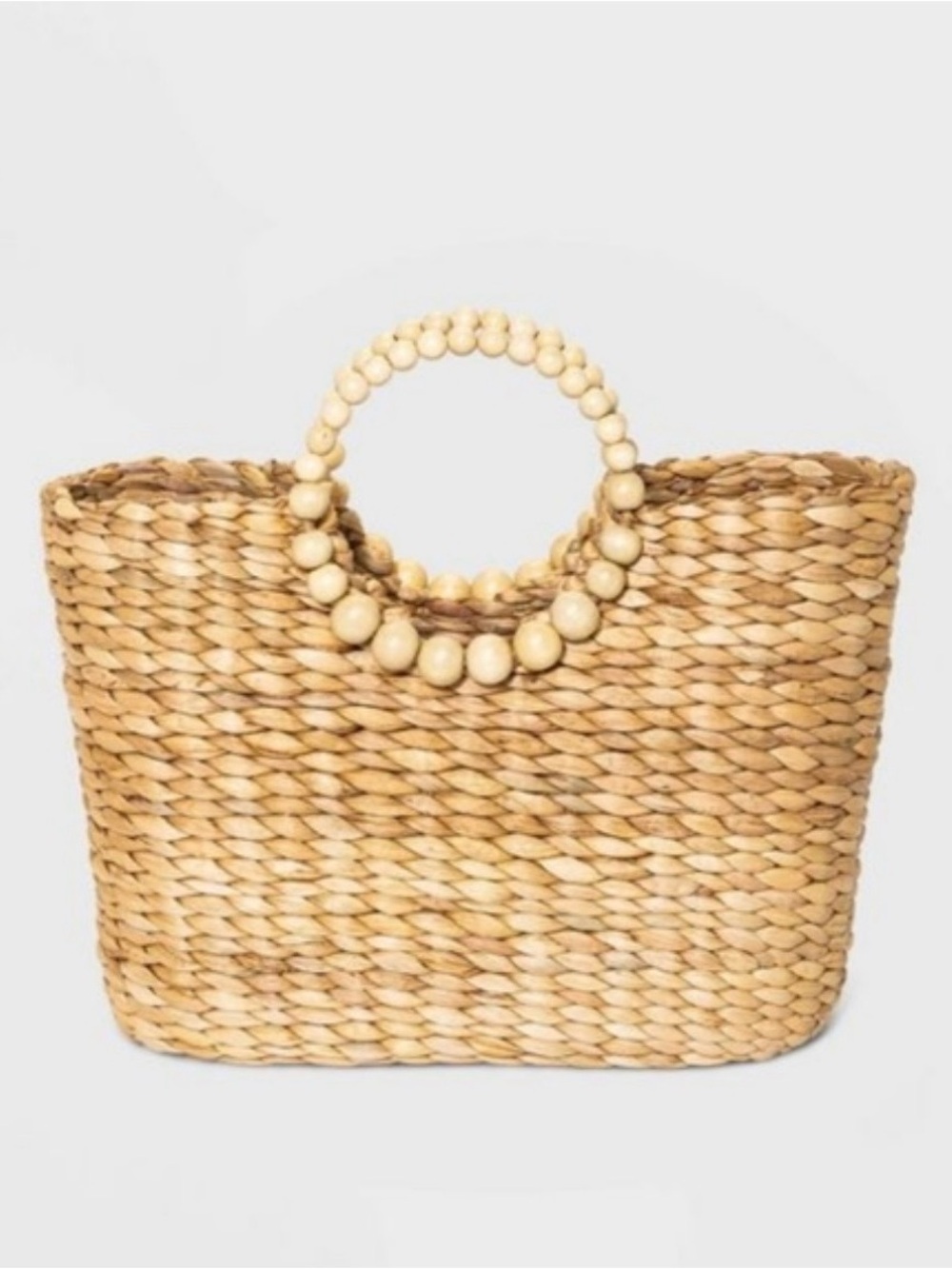 a new day Natural Straw Tote Bag with Beaded Round Handles